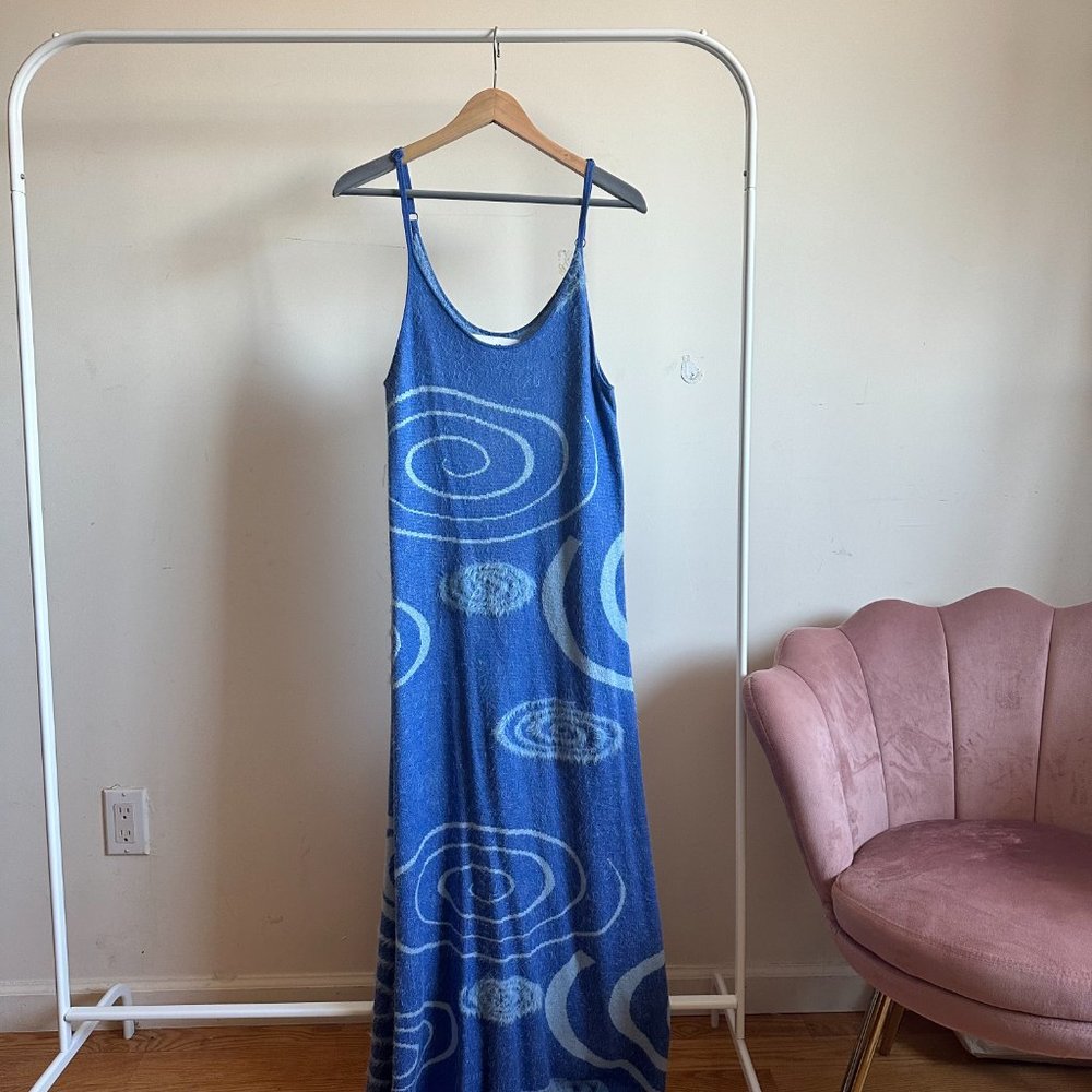 House of Sunny | Fuzzy Blue Print Cutout Midi Dress Size US 8